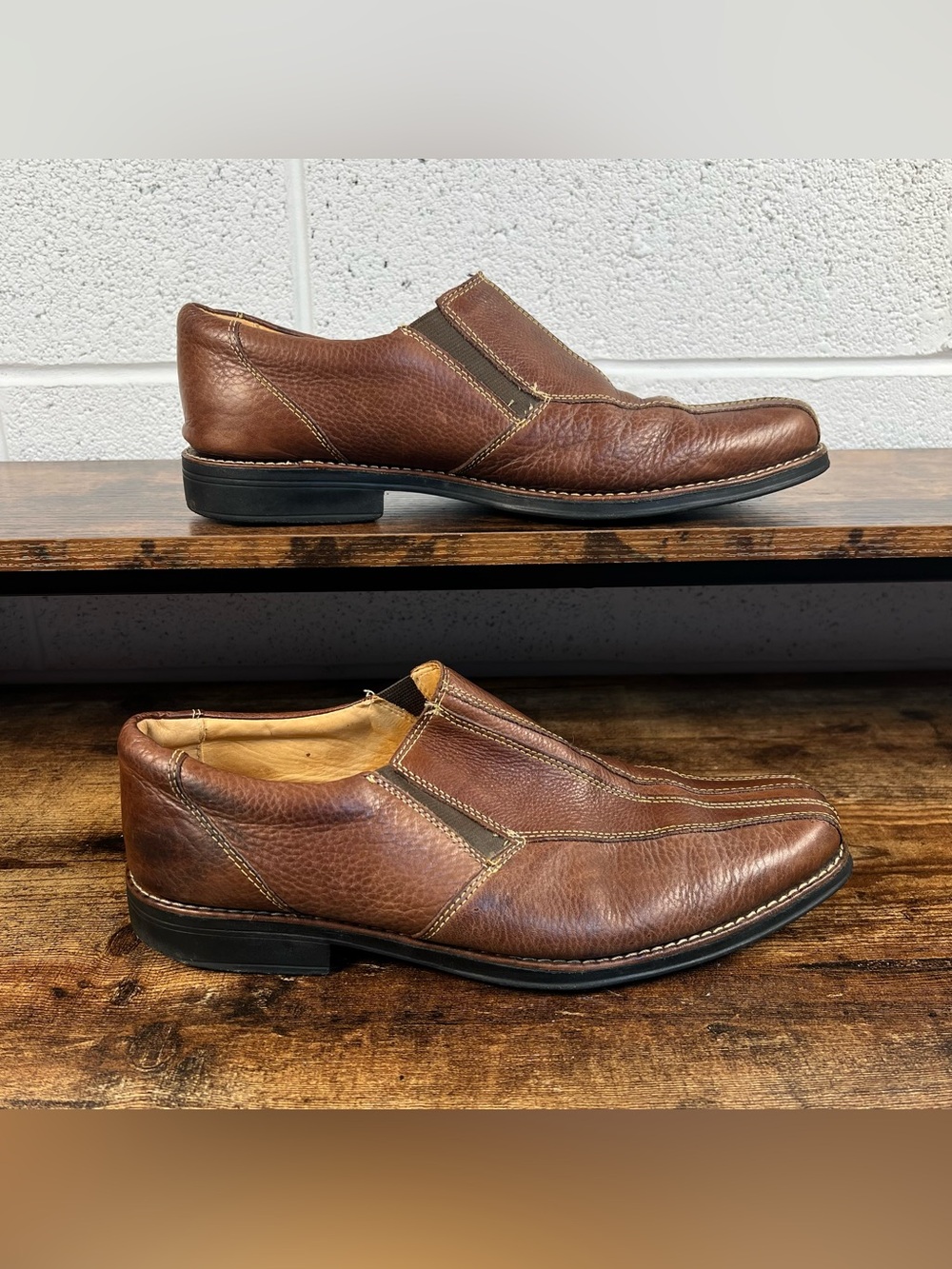 Sandro Moscoloni Leather Slip On Loafers Brown Pebbled Men's 9.5